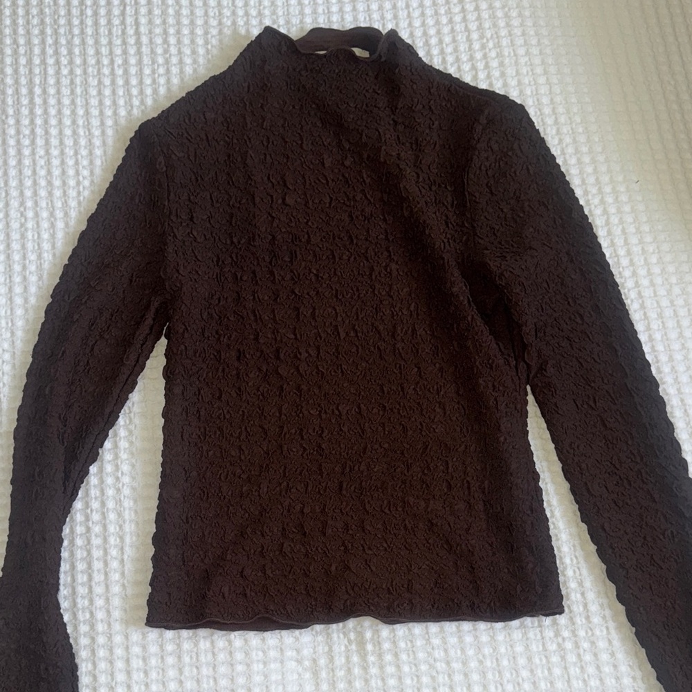 Jason Wu Textured Long Sleeve Top - Dark Brown
